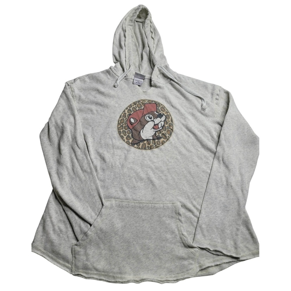 Bucee's Hooded Sweatshirt‎ Beige Women's XL Logo Beaver Animal Print